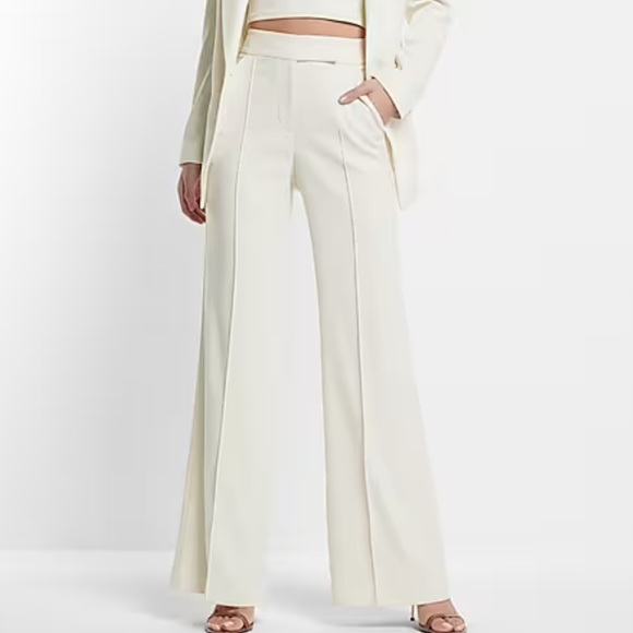 Express Super High Waisted Pintuck Flare Trousers - Picture 1 of 8